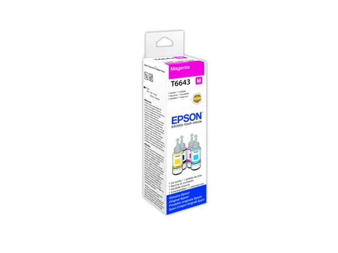 Cartucho de tinta original EPSON, T6643, Botellas de tinta de 4 colores para la serie L 70 ml , Magenta, C13T664340