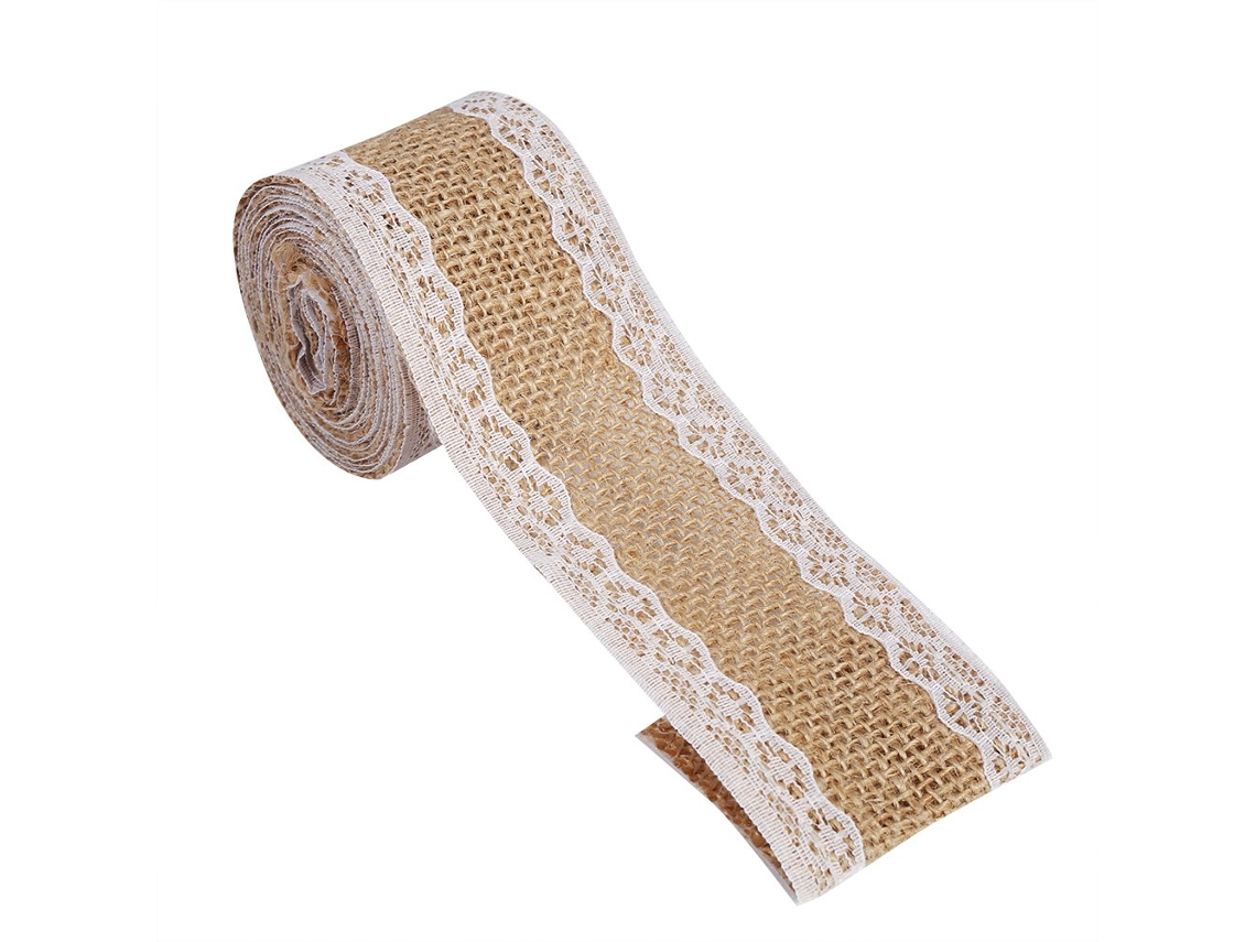 Cinta De Yute Natural Con Encaje Blanco, Estilo Rústico, Para Decoración De Bodas Y Fiestas.