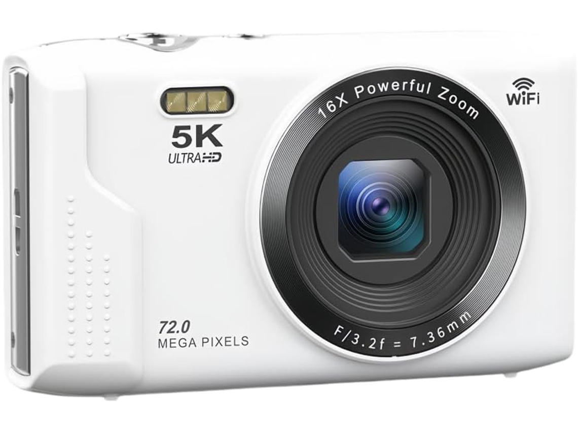 Cámara Digital 5k, Cámara De Vlogs Wifi De 72 Mp Con Pantalla Uhd De 2,8", Zoom Digital De 16x Y Enfoque Automático (blanca)