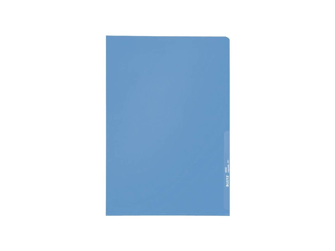 Funda estándar para documentos Leitz, A4, PP, texturizada, azul, 0,13 mm, abierta en la parte superior y lateral, a prueba de documentos, con orificio para el pulgar (4000 fundas Leitz)