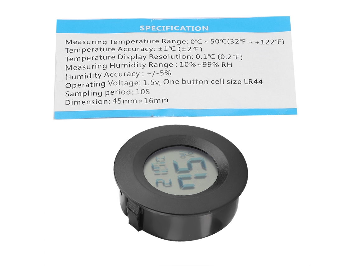 Mini Medidor Digital Circular Lcd De Temperatura Y Humedad Para Reptiles Y Mascotas - Negro