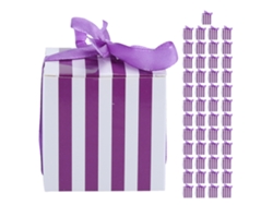 Cajas de regalo para fiestas, 50 unidades, blancas y moradas con cinta morada