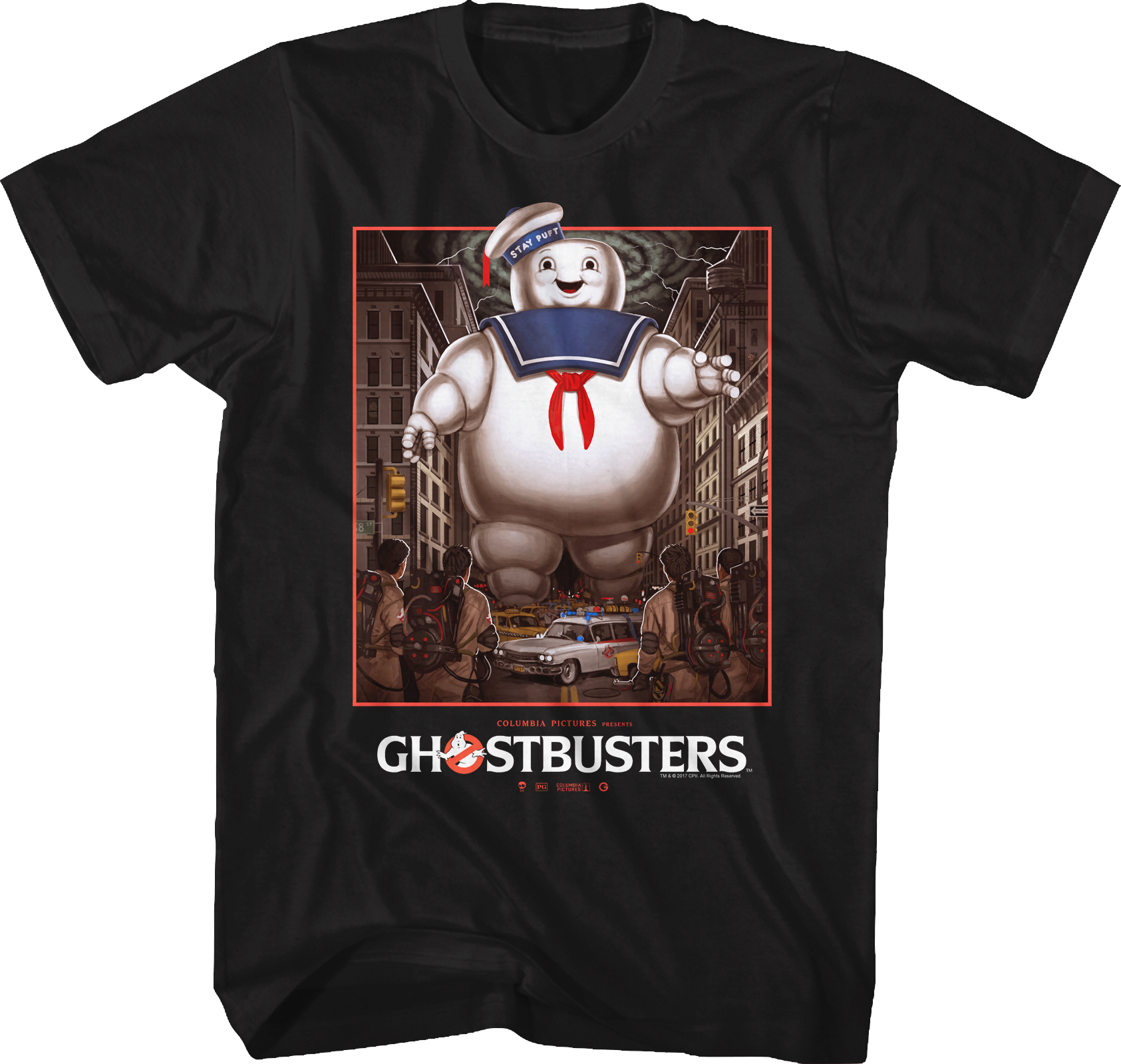 Camiseta Unisexo DEEPSTONE Stay Puft Marshmallow Man vs Ghostbusters Negro (XXXL)