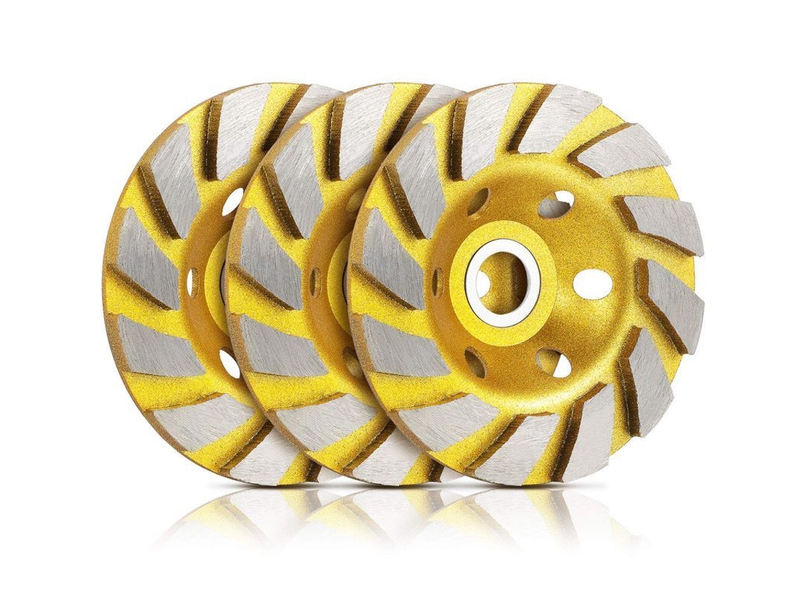 3 Ruedas De Esmeril Turbo De Diamante Para Concreto Molienda Pared Piso Mármol Granito Amarillo