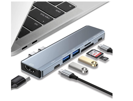 USB C Hub 7 en 2 para MacBook Air Pro M1, adaptador USB C con 4K HDMI, USB 3.0, lector de tarjetas SD/TF, puerto USB C (100W PD)(Negro) CHRONUS
