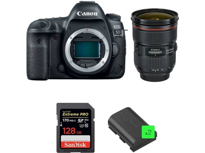 Kit Cámara Reflex CANON EOS 5D Mark IV + EF 24-70mm f/2.8L II USM + SanDisk 128GB + 2 LP-E6N