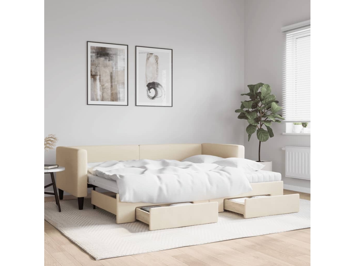 Sofá Cama Nido Con Cajones Tela Color Crema 80x200 Cm