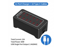 Extensión Chrui Estación Usb 12 Puertos + 10 Cables Type-c (blanco)