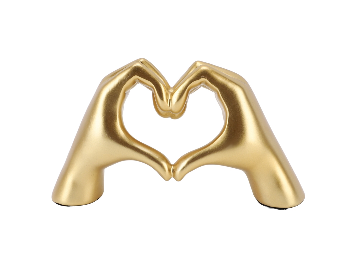 Escultura decorativa moderna de mano en forma de corazón de resina dorada