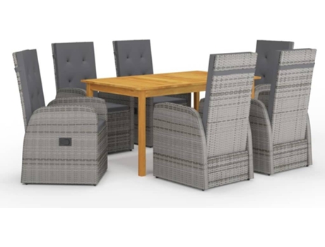 Conjunto 7 de comedor para jardín de VIDAXL gris