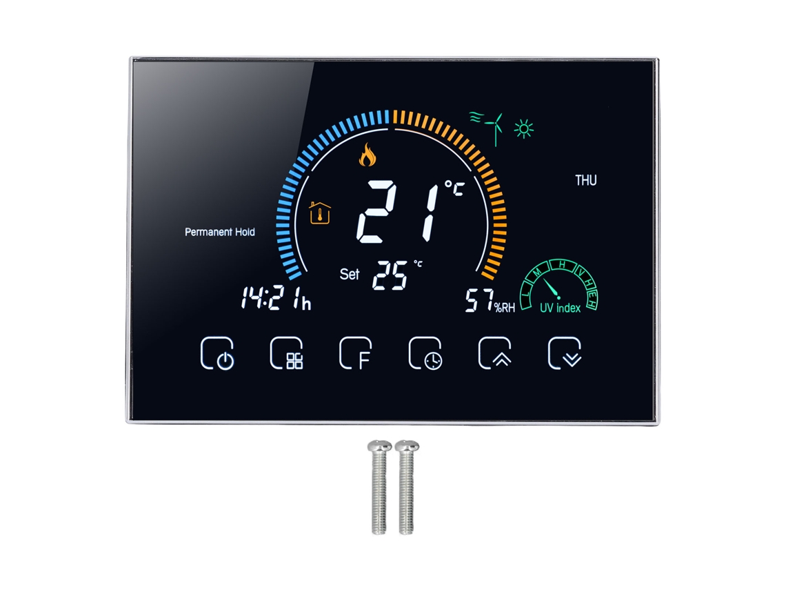 Termostato Inteligente Wifi Para Aire Acondicionado Central Con Pantalla Táctil Led Programable 95-240v Negro