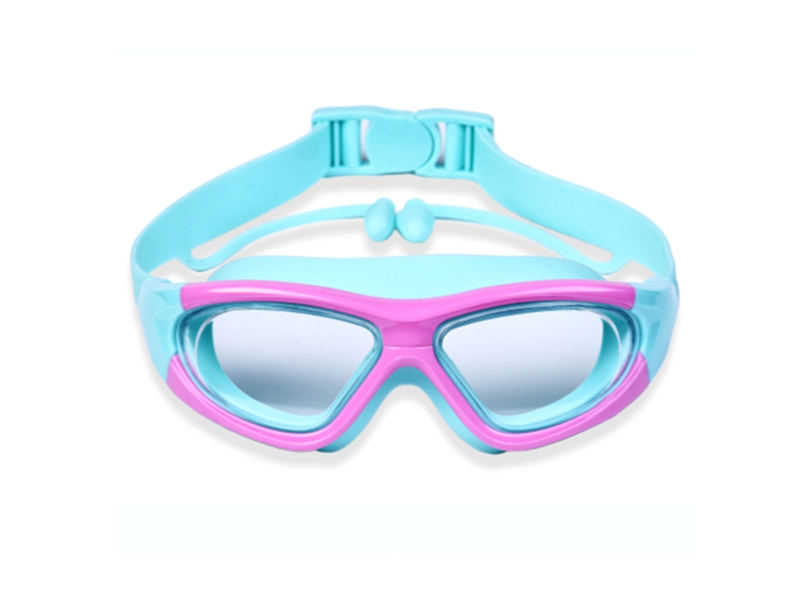 Gafas de natación infantiles con tapones para los oídos, color rojo y rosa.
