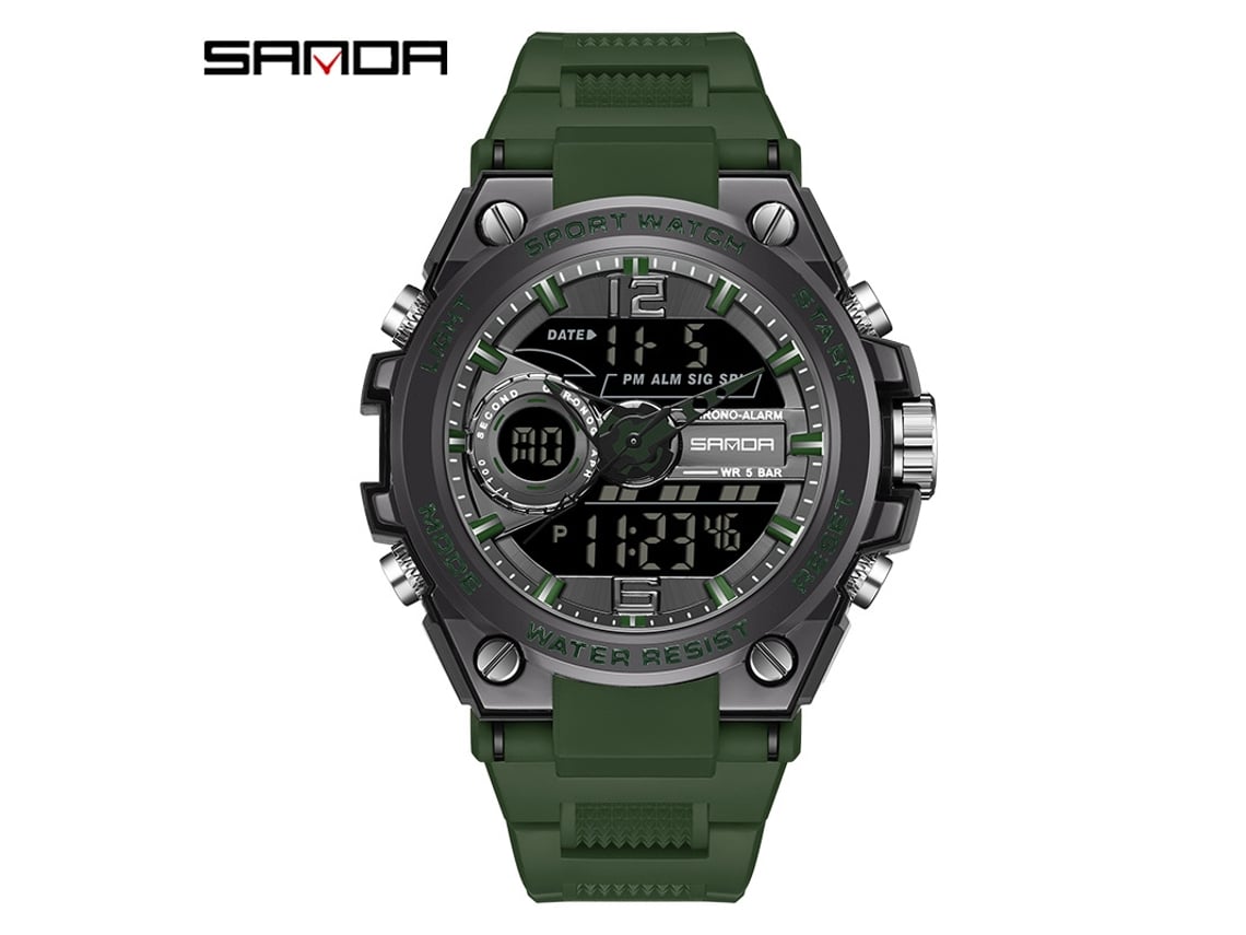 Reloj Electrónico Para Hombre (negro Y Verde), Reloj Deportivo Impermeable Para Exteriores, Reloj Electrónico Multifuncional Luminoso.
