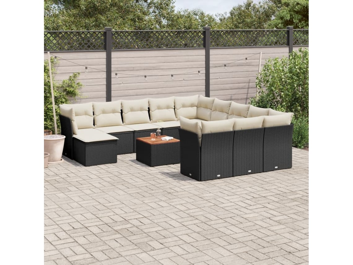Conjunto de 13 sofás de jardín con cojines de mimbre sintético negro, Dkd Home Decor
