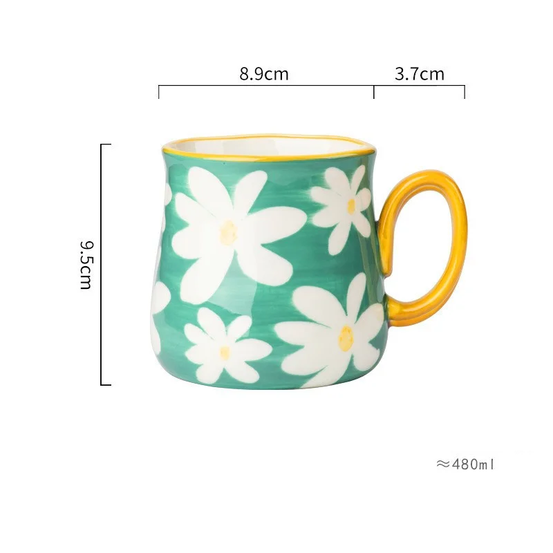 Taza De Cerámica De Color Verde Claro, 480 Ml, Pintada A Mano.