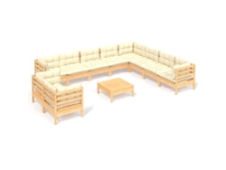 Maison Exclusive - Muebles De Jardín 11 Pzas Y Cojines Madera Maciza De Pino Crema