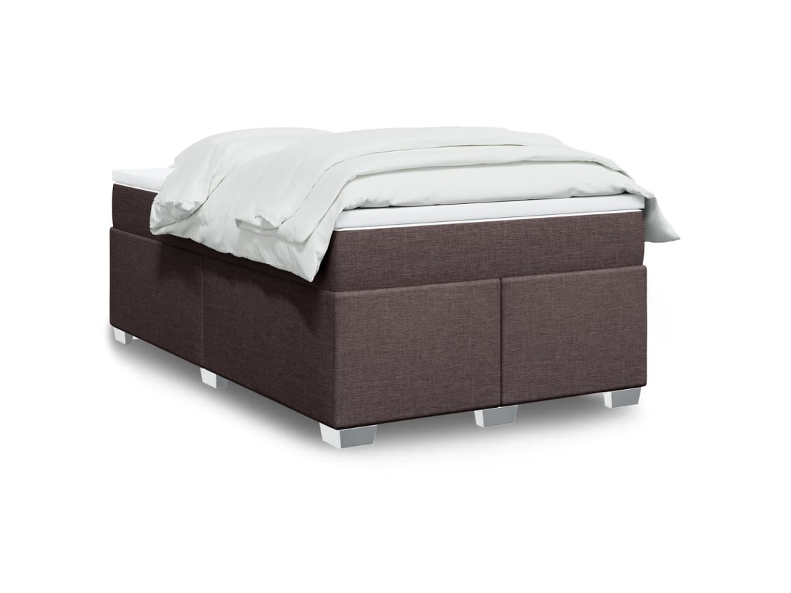 Cama Box Spring Con Colchón Tela Marrón Oscuro 120x200 Cm