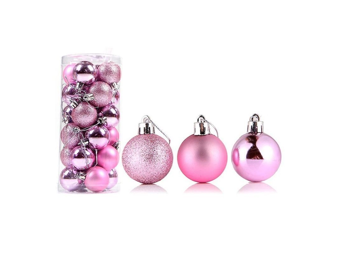 24 Delicadas Bolas Navideñas Brillantes Reutilizables Para Decorar El Árbol De Navidad, 6 Cm, Rosa Y Rojo.