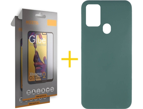 Funda y Protector de Vidrio Full 2 x Samsung Galaxy A21s ACCETEL Silicona Líquida Verde