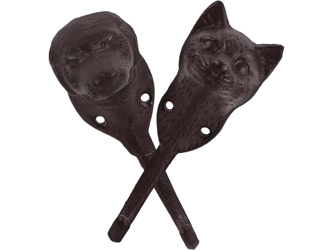 Juego De 2 Ganchos De Pared Vintage De Hierro Fundido, Diseño De Gato Y Perro,