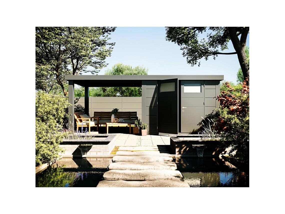 Caseta de Jardin metálica NH7 con Apoyo abierto grande a la izquierda | Antracita | (298 x 238) + (284 x 238) - NOVO HABITAT