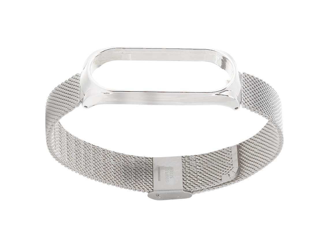 Pulsera De Reemplazo De Malla Metálica De Estilo Fashion Snap Para Mi Band 3/4 Plata