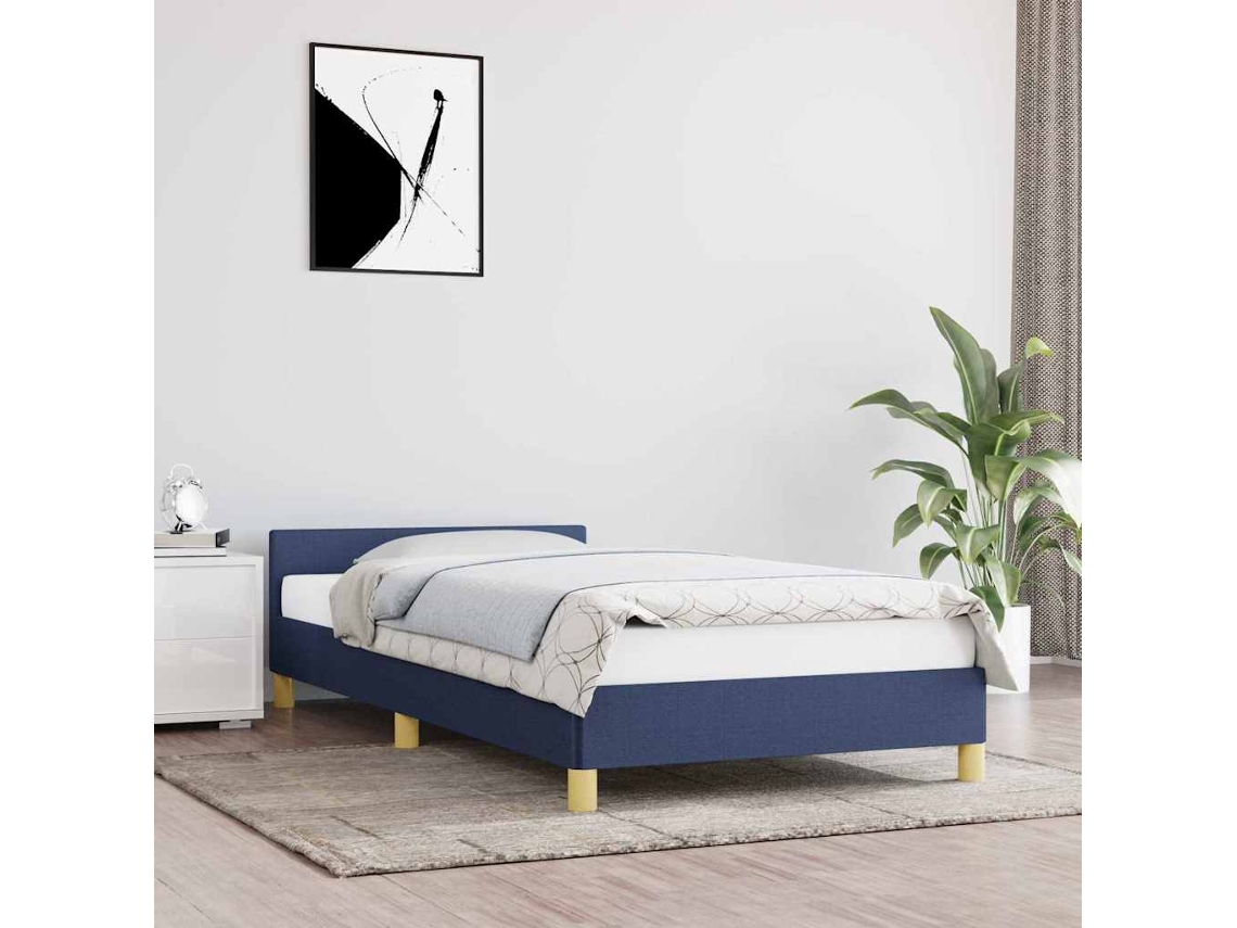 Estructura De Cama Con Cabecero Sin Colchón Tela Azul 90x190 Cm