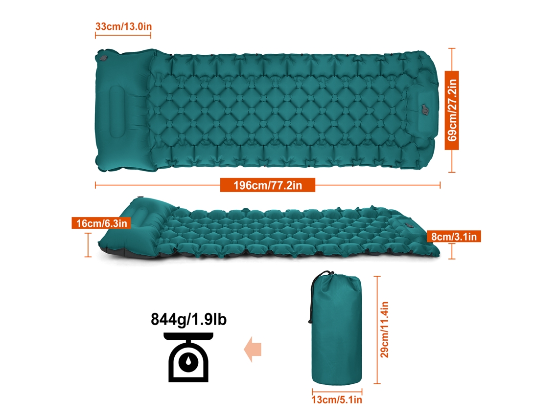 Colchón Hinchable De Aire Para Camping Con Almohada, Bomba Integrada, Ultraligero, Impermeable, Para Mochileros Y Excursionismo.