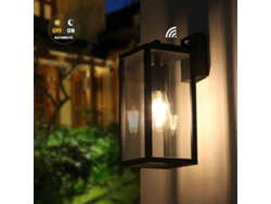 Aplique De Pared Exterior Con Sensor De Luz Ambiental, Anti-morado, Cristal Transparente, Negro Mate.
