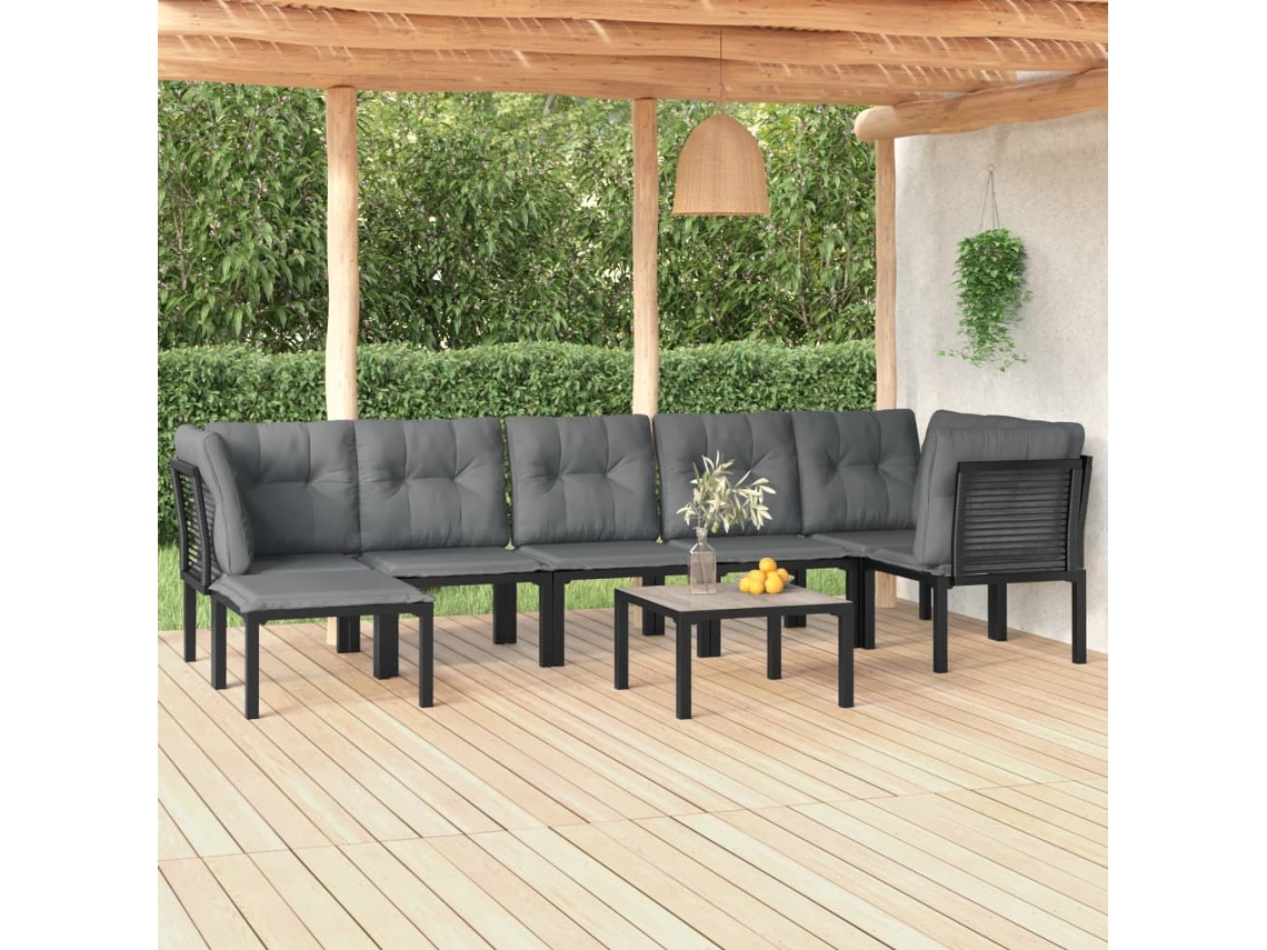 Conjunto de salón de jardín de mimbre negro y gris de Dkd Home Decor