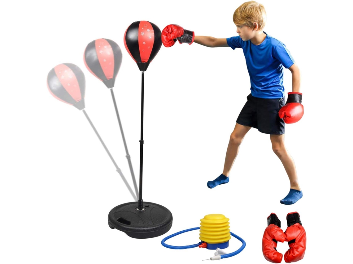 Conjunto de Boxe Abree Punching Ball com Luvas Bomba Infantil Juvenil Altura Ajustável 80 a 110 Cm