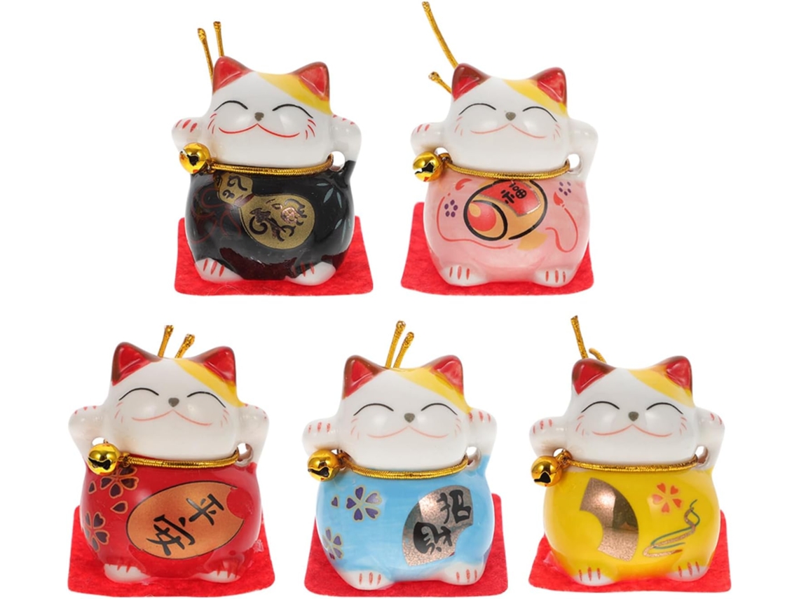 Adorno Mascota Estilo Japonés 5 Piezas Porcelana Blanca Decoración Hogar Creativo Adorable Gato Tela Mesa