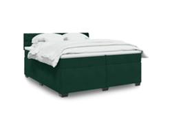 Syfax™ Cama Box Spring Con Colchón Terciopelo Verde Oscuro 200x200 Cm