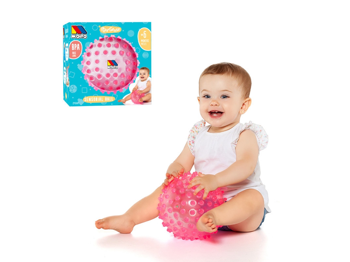 Pelota sensorial de color rosa, 20 cm de diámetro.