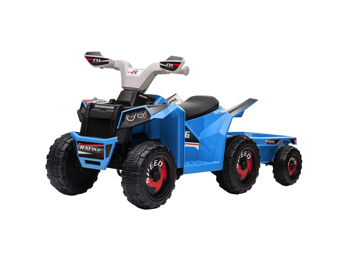 Quad Eléctrico Infantil De 6 V, Para Niños De 18 A 36 Meses, Con Remolque Y 6 Ruedas, Color Azul.
