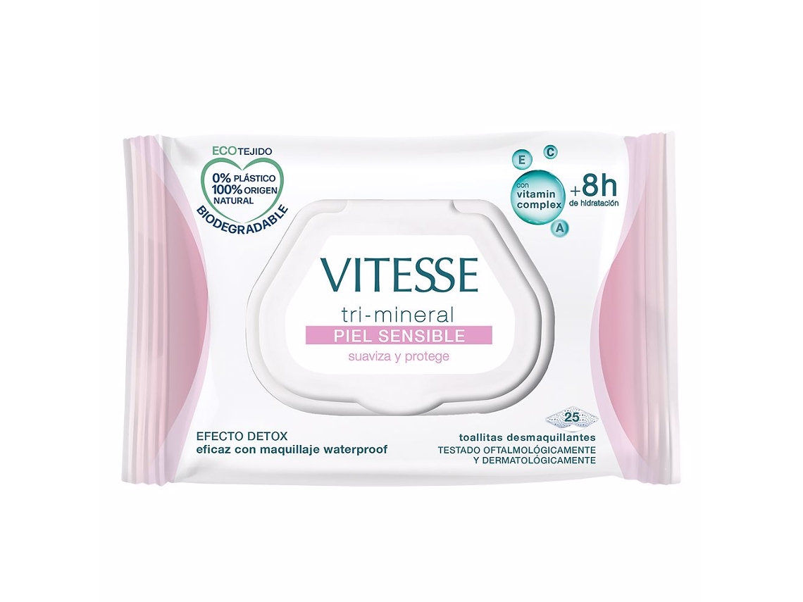 Toallitas Desmaquillantes VITESSE Tri-Mineral Piel Sensible (25 unidades)