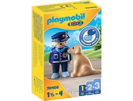 PLAYMOBIL 1.2.3: Policia con perrito - 70440 (Edad Mínima: 18 meses - 2 piezas)
