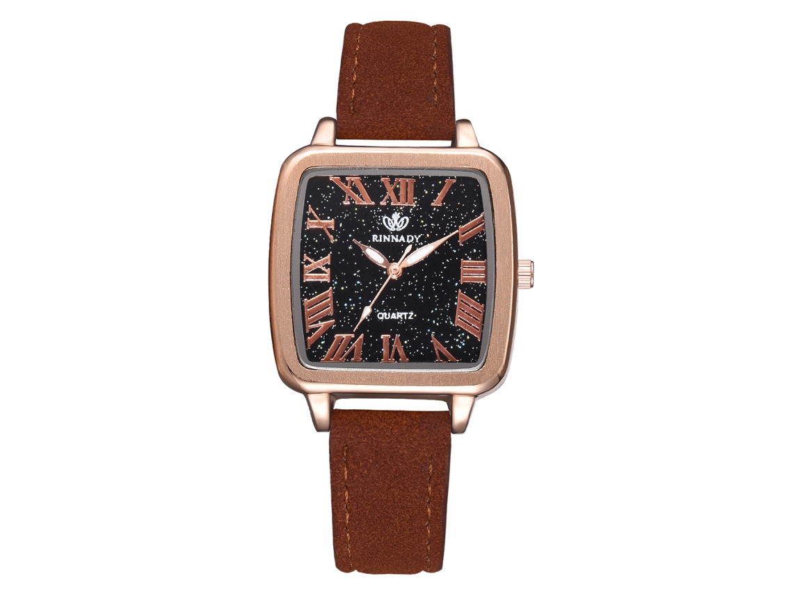 Reloj De Mujer Con Bisel Redondo Sencillo Y Bonito Lazo, Correa De Pu, Movimiento De Cuarzo Rojo.