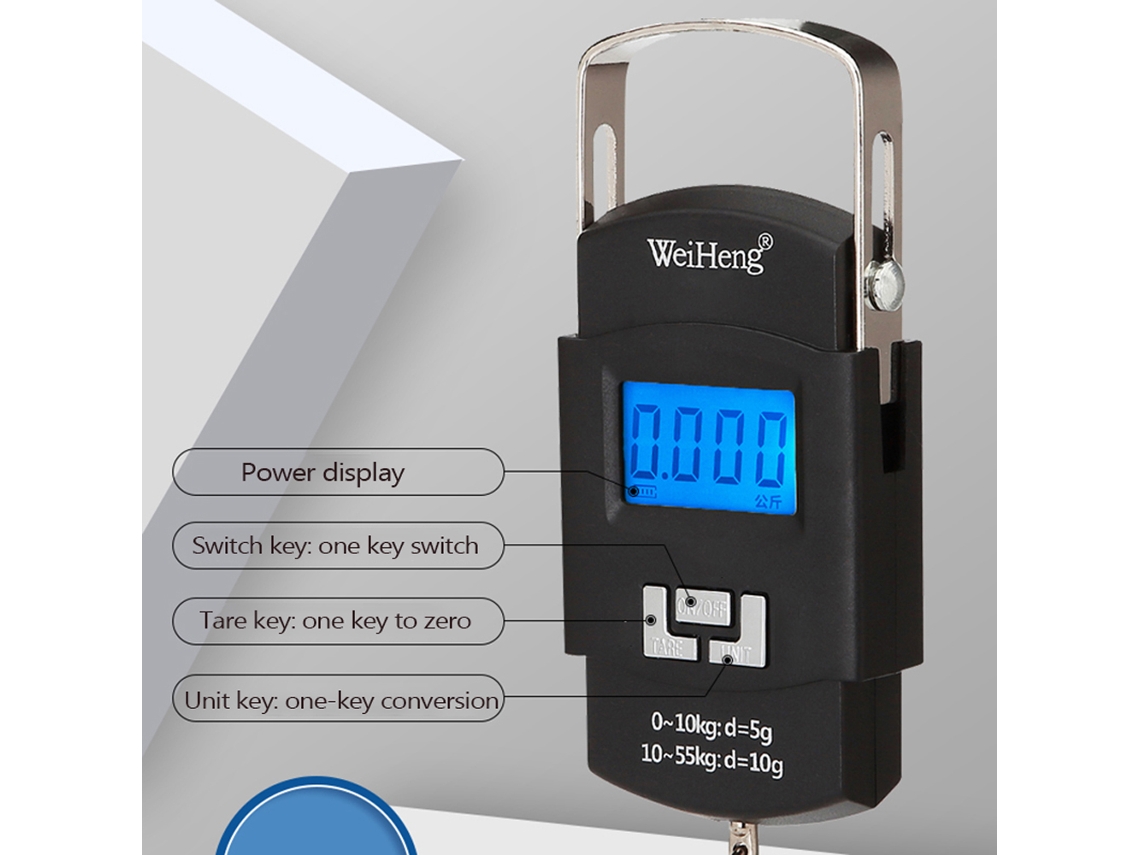 Balanza Electrónica Portátil Recargable Con Pantalla Lcd, Capacidad De 55 Kg, Múltiples Conversiones, Gancho Retráctil Con Retroiluminación.