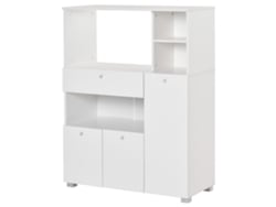Aparador de cocina con microondas, cajón, 3 puertas, antivuelco, blanco, 90x40x120