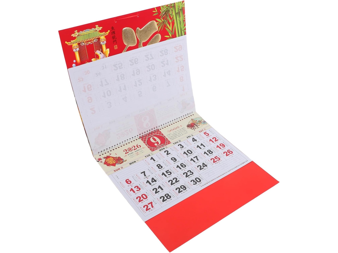 Calendario De Pared Chino 2026 Año Del Caballo 68 X 365 Cm Con Carácter Fu Estampado En Caliente Decoración