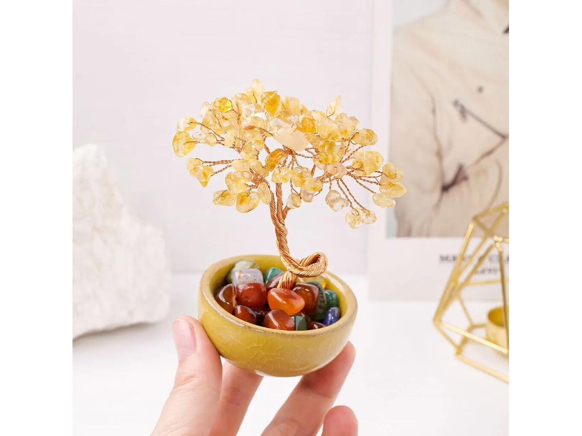 Árbol Cristal Natural Citrino Con Filo Cobre, Árbol Dinheiro Feng Shui