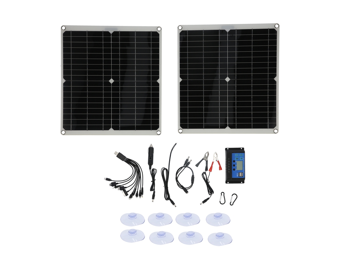 Kit de 2 paneles solares flexibles de 20 V y 25 W con controlador de 20 A y cable de batería | Sin marca