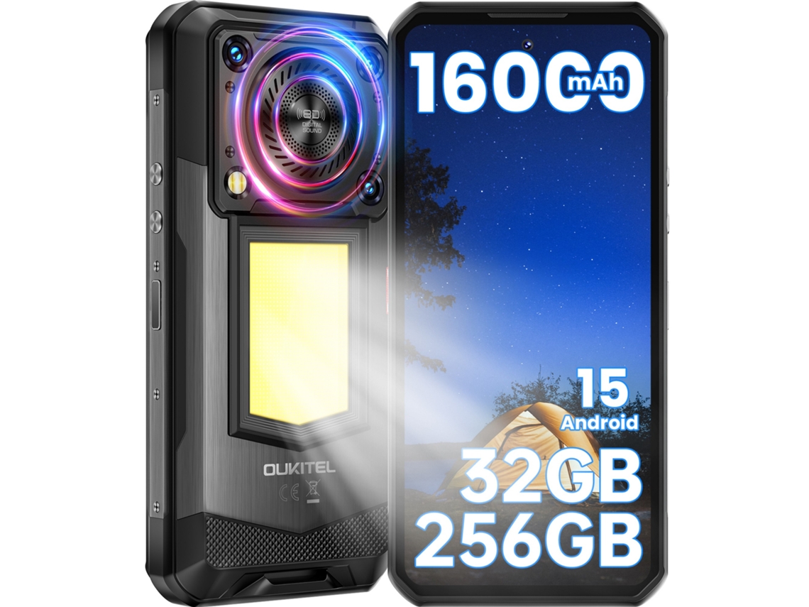 Smartphone Resistente 5g Oukitel Wp56 Con Luz De Camping Altavoz De 128db 32 Gb 256 Gb 6.8" Fhd+ 120hz 16000 Mah 108 Mp Nfc Negro