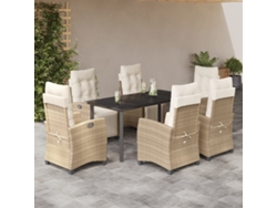 Juego de comedor de jardín de 7 piezas con cojines, mimbre sintético beige, DKD Home Decor