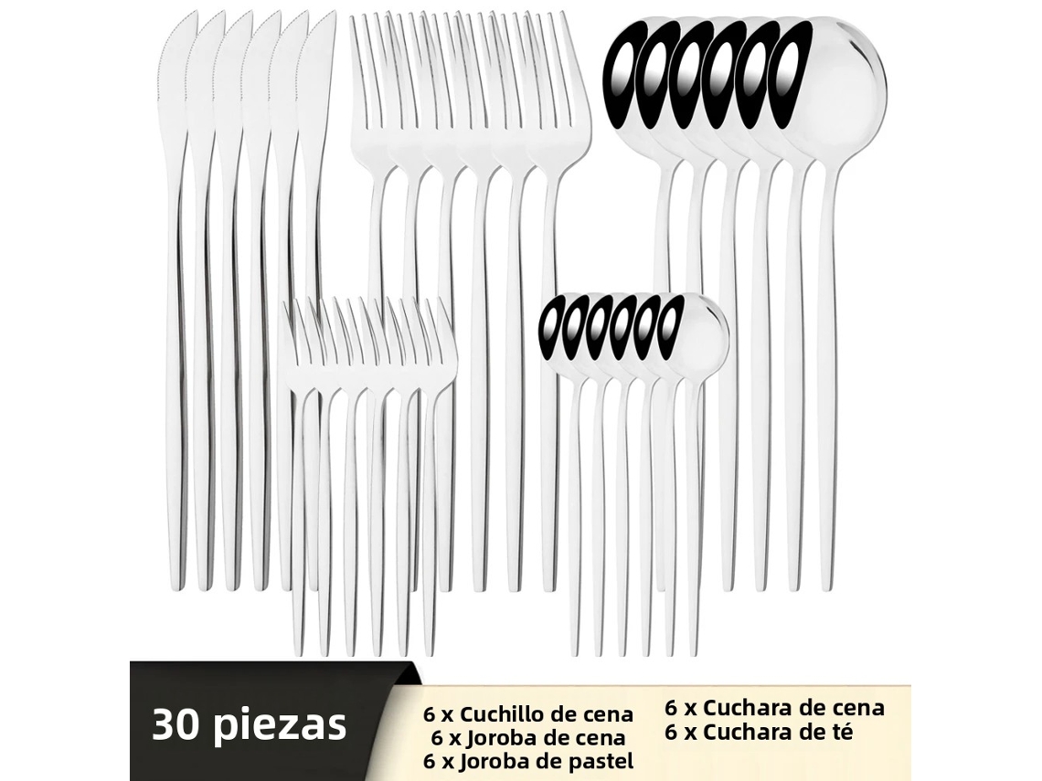 (plata) Juego De Cubiertos De Acero Inoxidable De 30 Piezas: Cuchillo, Tenedor, Cuchara, Cubiertos, Cubiertos