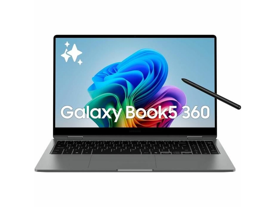 Portátil Samsung Galaxy Book5 360 (gris, 16 GB de RAM, SSD de 15,6", conector europeo, Azerty, francés, Intel Core Ultra 5)