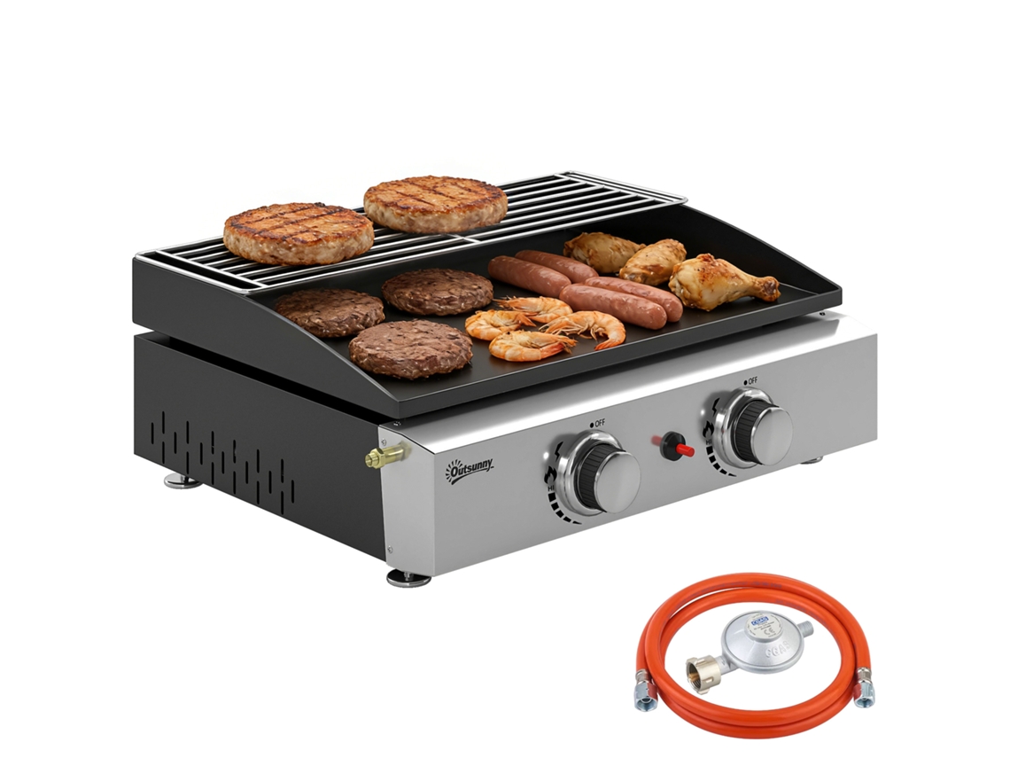 Parrilla de gas portátil de sobremesa con 2 quemadores cerámicos y rejilla, 5 kW