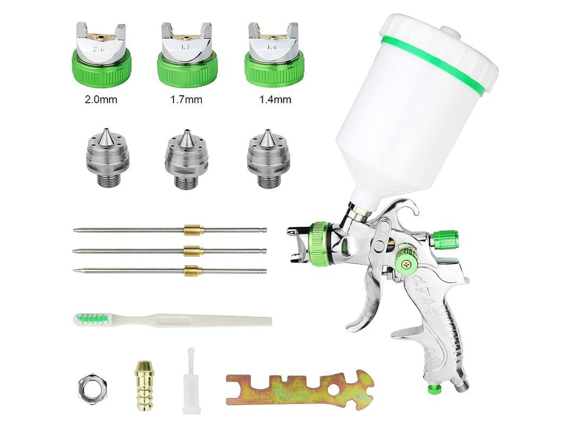 Pistola De Pintura Profesional Hvlp 600cc Con 3 Boquillas 1.4 1.7 2.0mm Para Coche Muebles