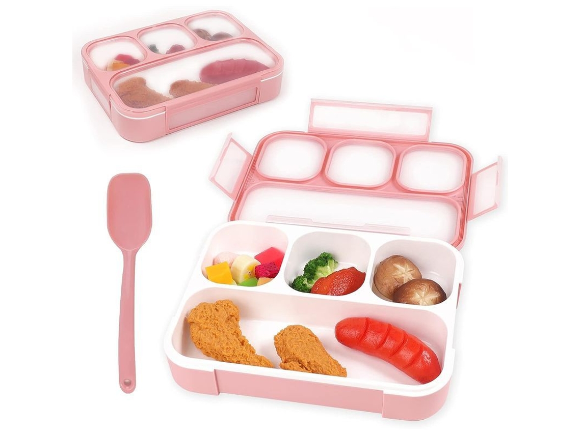 Fiambrera Bento De 1000 Ml Con 2 Compartimentos Y Cubiertos, Portátil Y A Prueba De Fugas (rosa Cuadriculado)